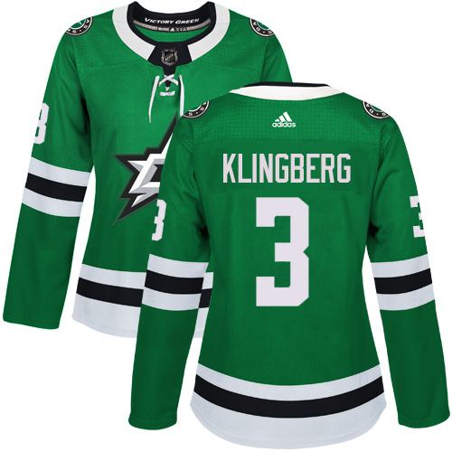 Adidas Stars #3 John Klingberg Green Home Authentic Women's Stitched NHL Jersey - Click Image to Close